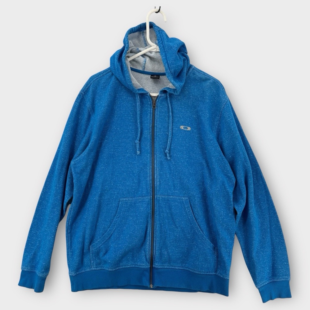 Oakley Hoodie Mens Large‎ Blue Speckled Full Zip Cotton Drawstring Embroidered